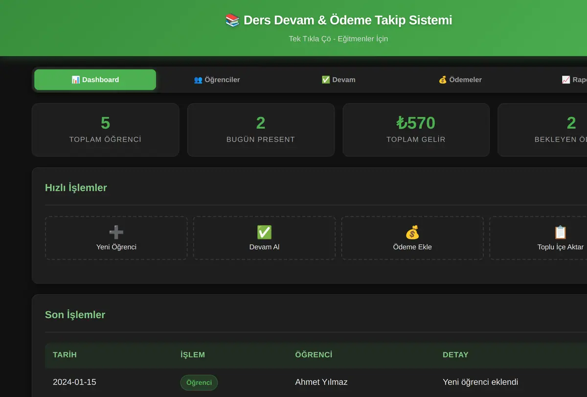 Ders Devam & Ödeme Takip Sistemi - Tek Tıkla Çö ekran görüntüsü