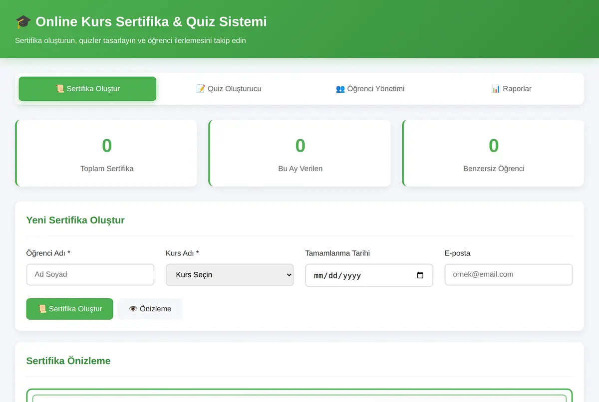Online Kurs Sertifika & Quiz Sistemi ekran görüntüsü 2