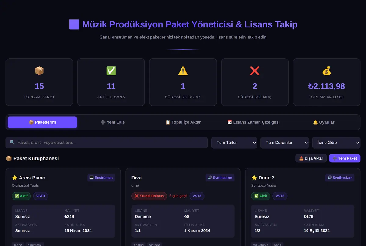 Müzik Prodüksiyon Paket Yöneticisi & Lisans Takip ekran görüntüsü 2
