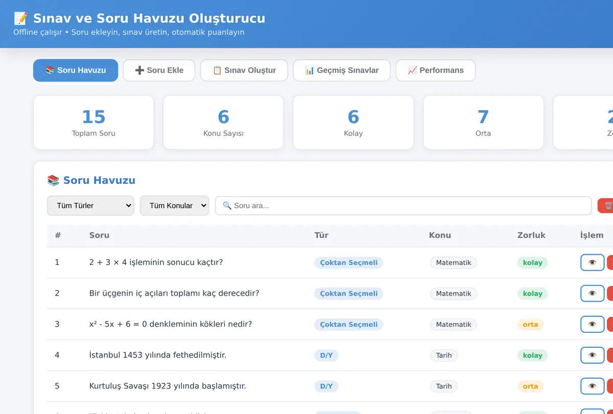 Sınav ve Soru odemesı Oluşturucu - Offline ekran görüntüsü