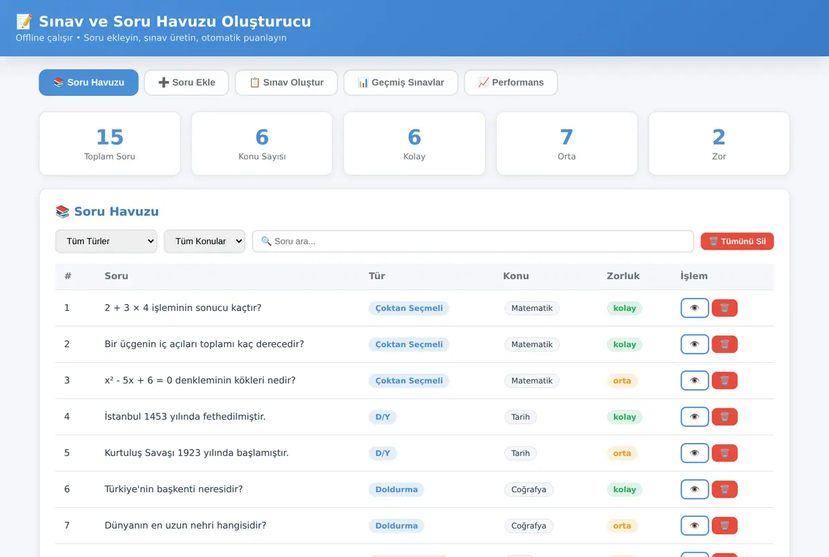Sınav ve Soru odemesı Oluşturucu - Offline ekran görüntüsü 2