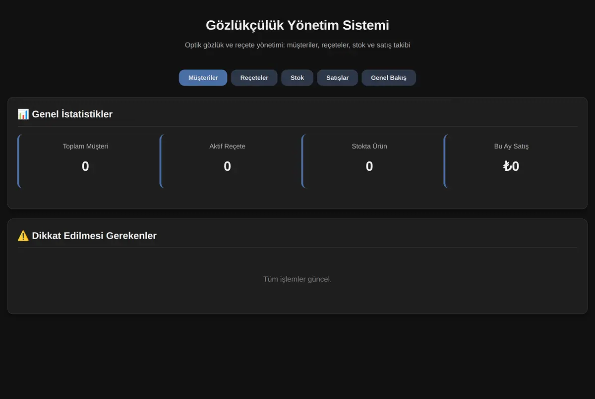 Gözlükçülük Yönetim Sistemi ekran görüntüsü 2
