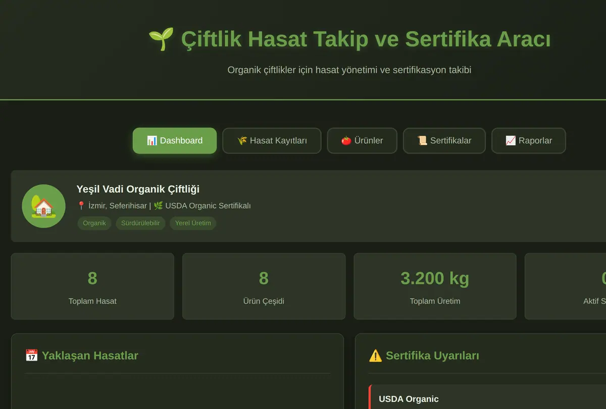 Çiftlik Yönetim ve Stok Takip Aracı ekran görüntüsü
