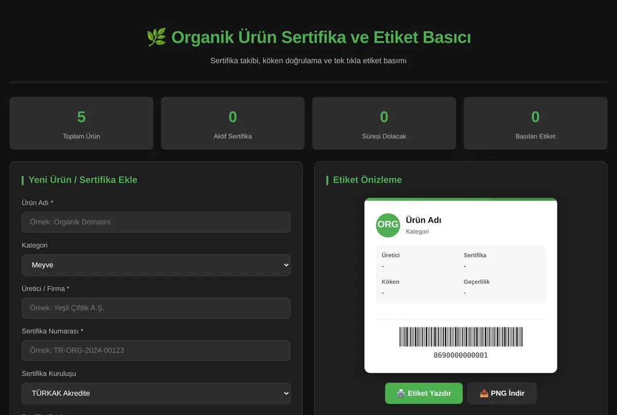 Organik Ürün Sertifika ve Etiket Basıcı ekran görüntüsü 2