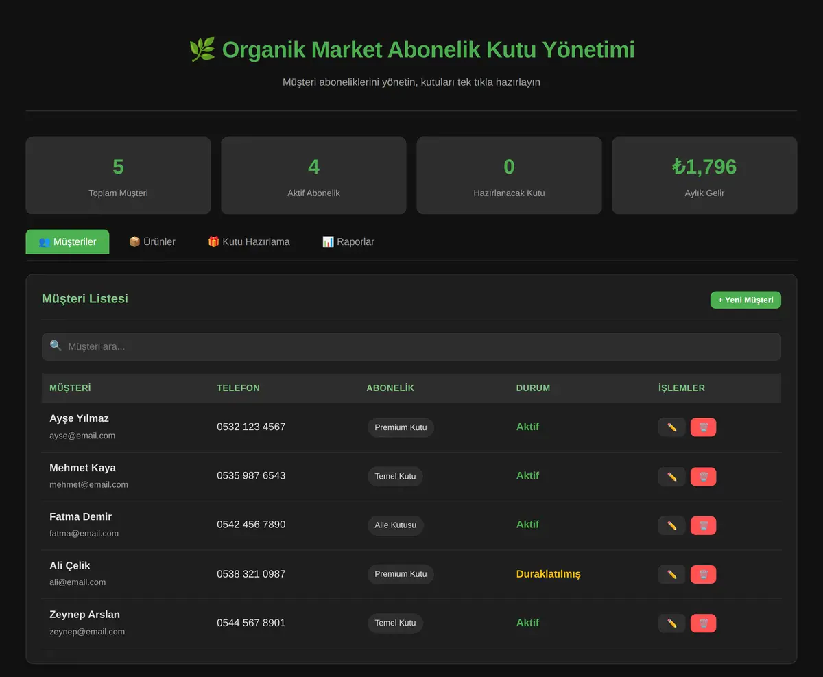 Organik Market Abonelik Kutu Yönetimi ekran görüntüsü 3