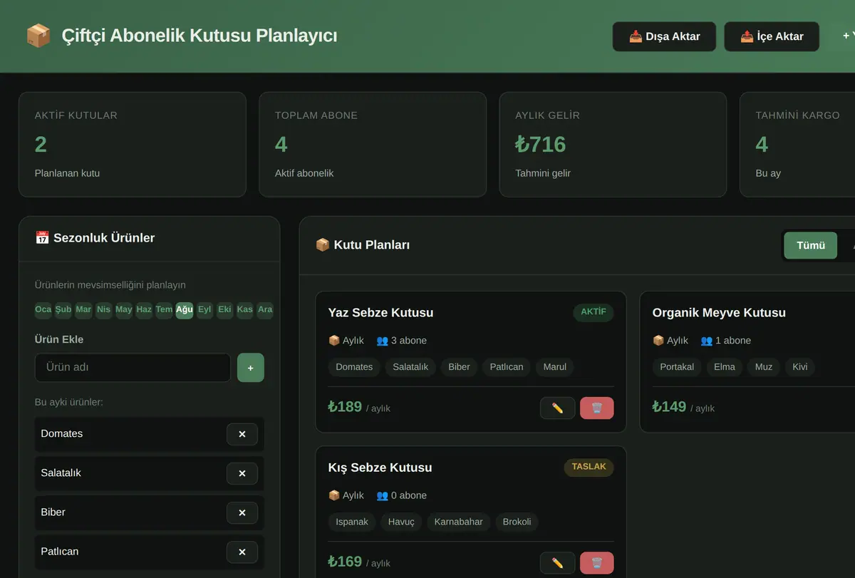 Çiftçi Abonelik Kutusu Planlayıcı ekran görüntüsü