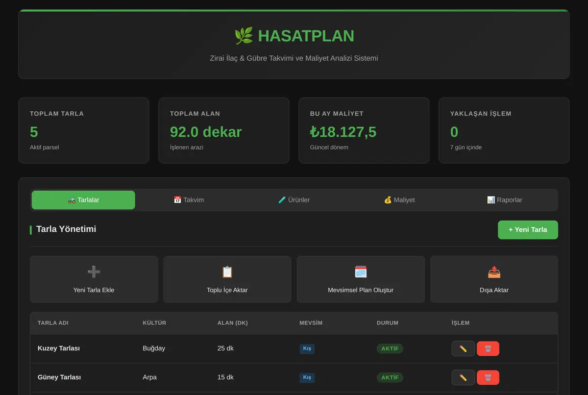 HASATPLAN: Zirai İlaç/Gübre Takvimi ve Maliyet Analizi ekran görüntüsü 2