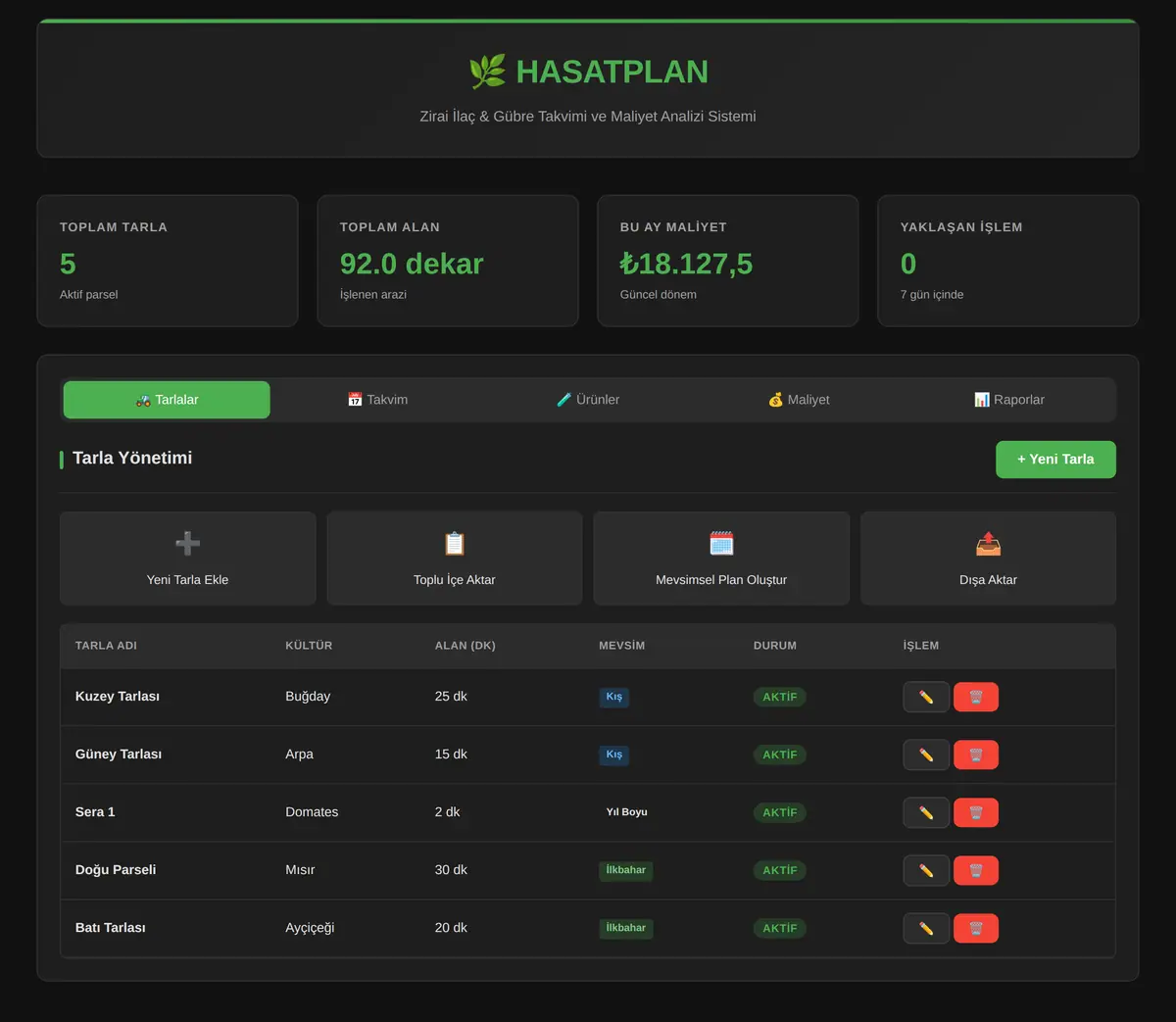HASATPLAN: Zirai İlaç/Gübre Takvimi ve Maliyet Analizi ekran görüntüsü 3