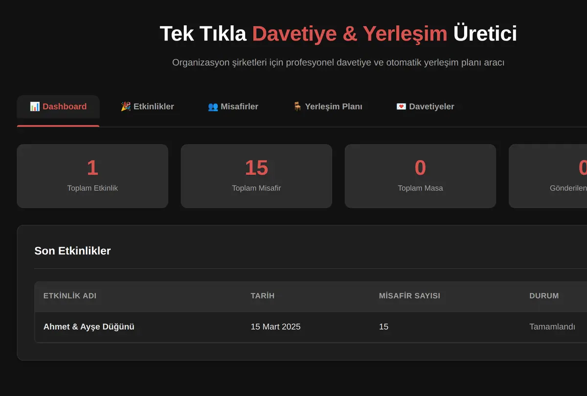 Tek Tıkla Davetiye & Yerleşim Planı Üretici ekran görüntüsü