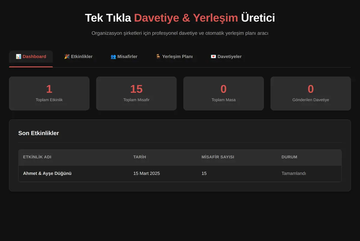 Tek Tıkla Davetiye & Yerleşim Planı Üretici ekran görüntüsü 2