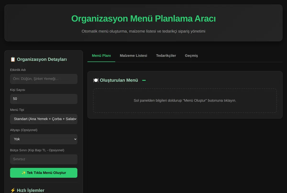 Organizasyon Menü Planlama Aracı ekran görüntüsü 2
