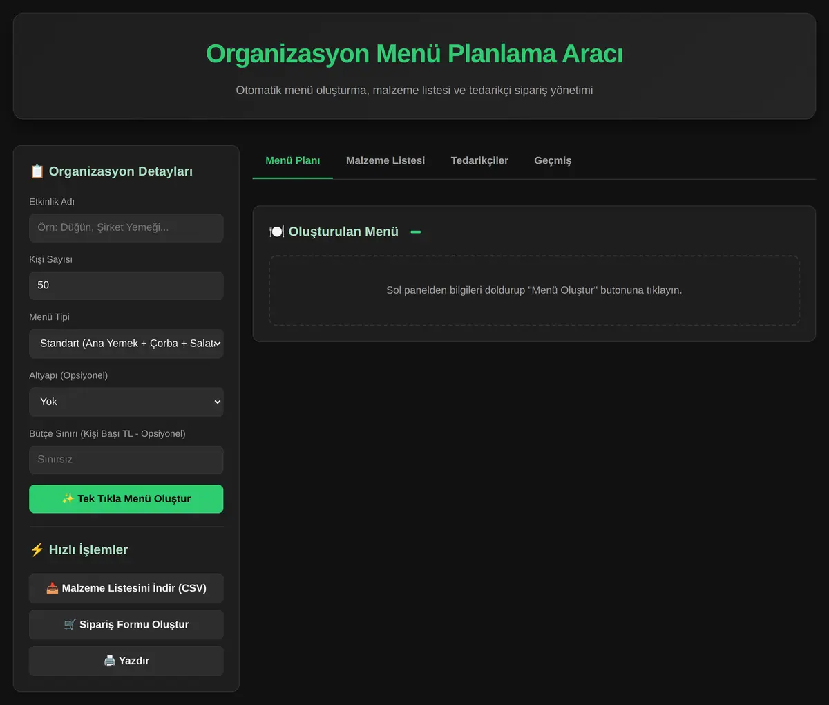 Organizasyon Menü Planlama Aracı ekran görüntüsü 3