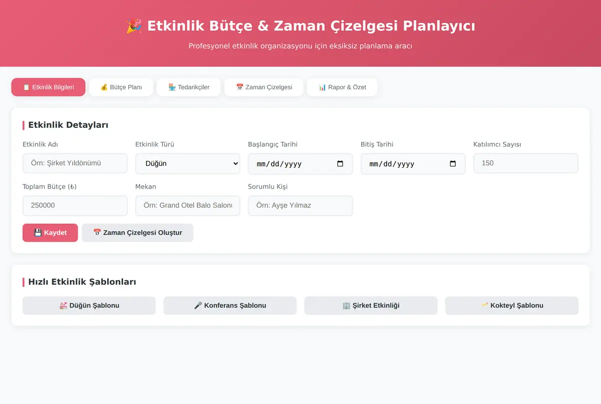 Etkinlik Bütçe & Zaman Çizelgesi Planlayıcı ekran görüntüsü 3