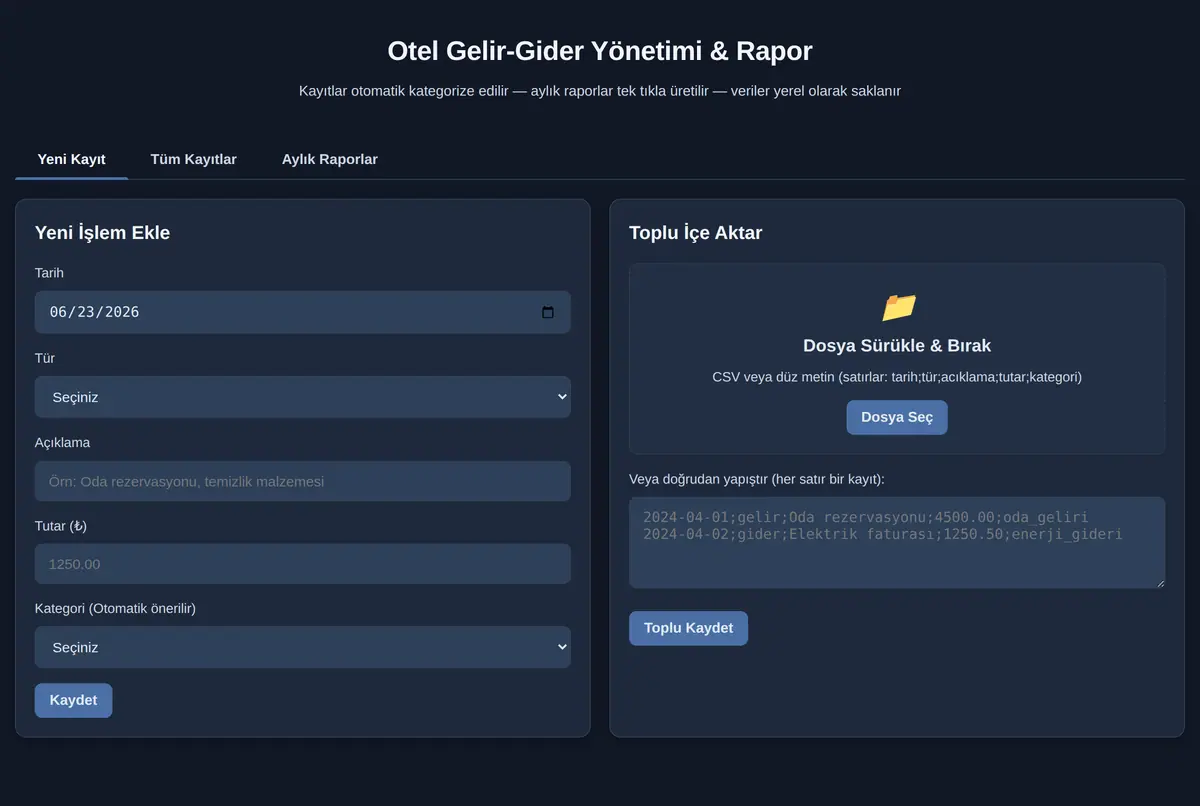 Otel Gelir-Gider Yönetimi & Rapor ekran görüntüsü 2