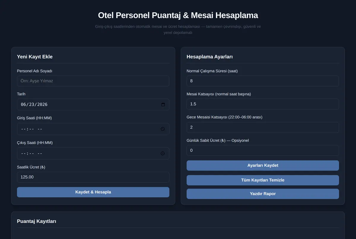 Otel Personel Puantaj & Mesai Hesaplama ekran görüntüsü 2