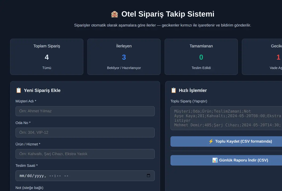 Otel Sipariş Takip Sistemi ekran görüntüsü