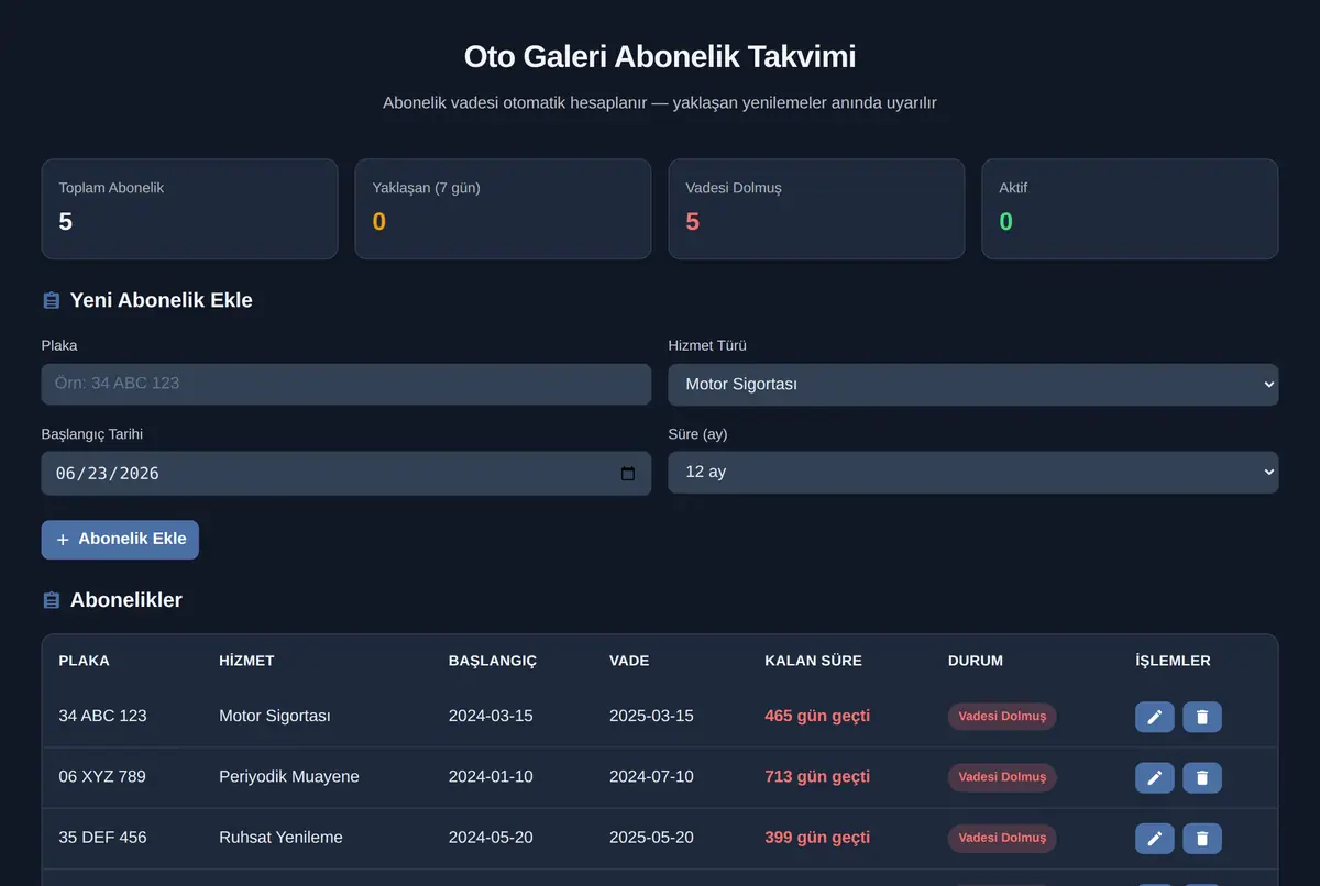 Oto Galeri Abonelik Takvimi ekran görüntüsü 2
