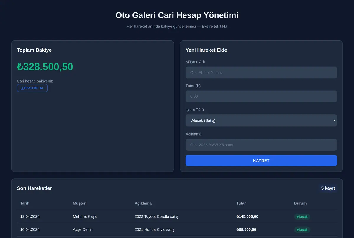 Oto Galeri Cari Hesap Yönetimi ekran görüntüsü 2