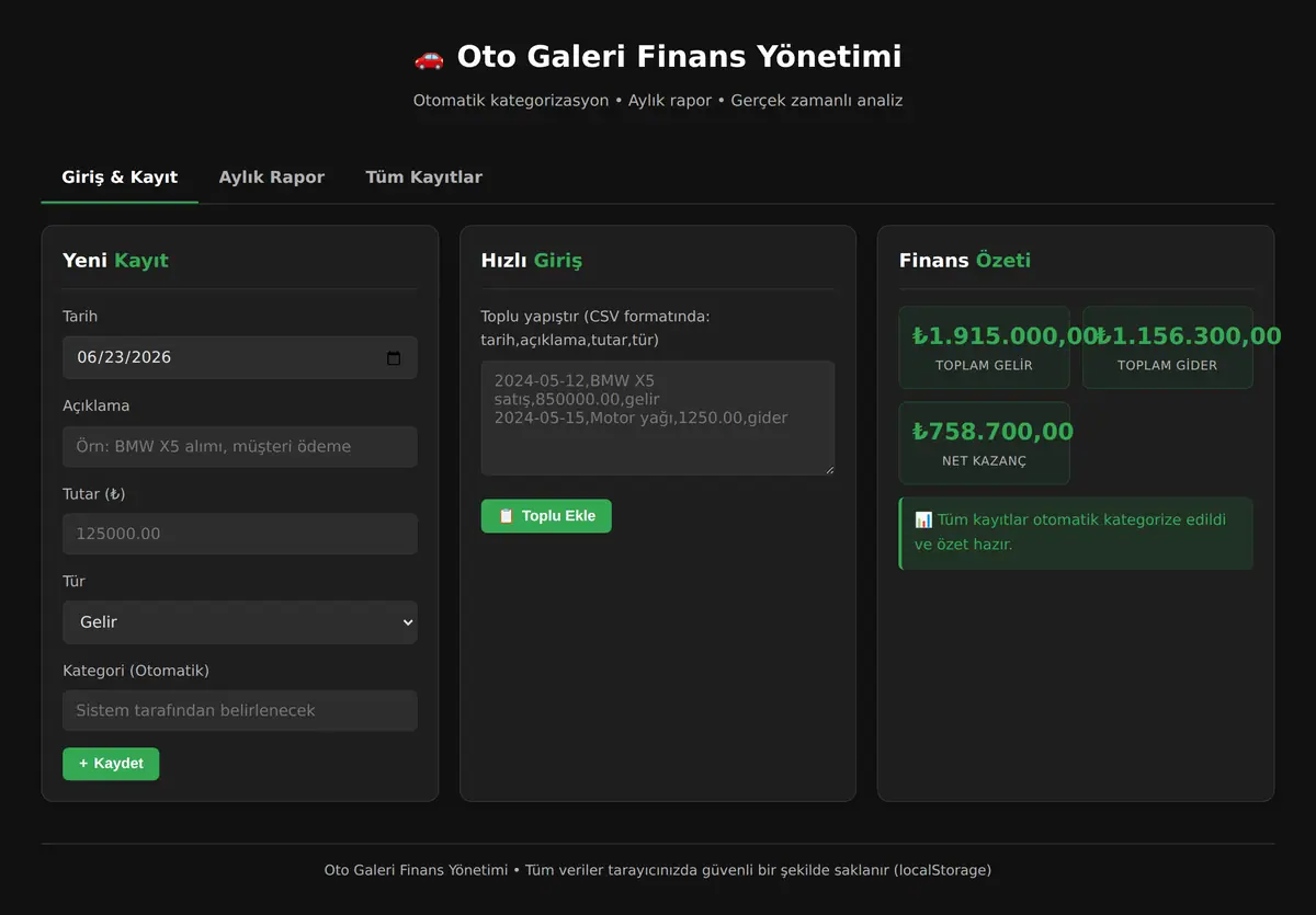 Oto Galeri Finans Yönetimi ekran görüntüsü 3