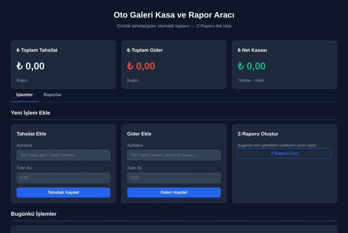 Oto Galeri Kasa ve Rapor Aracı ekran görüntüsü 2