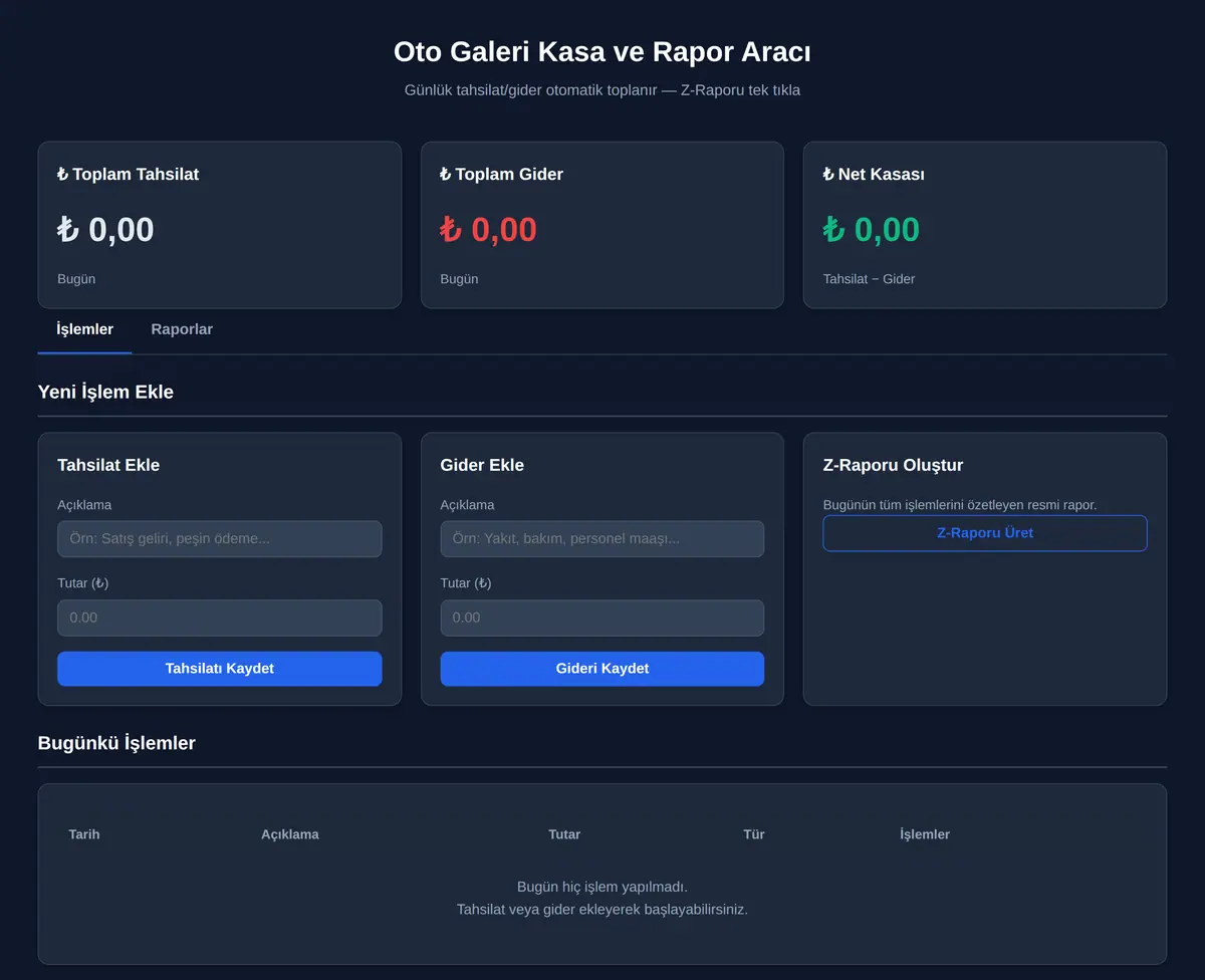 Oto Galeri Kasa ve Rapor Aracı ekran görüntüsü 3