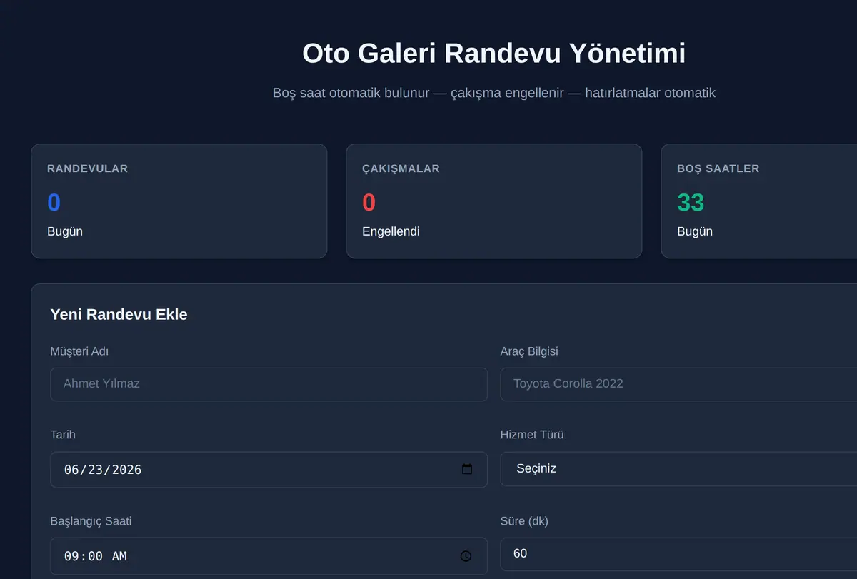 Oto Galeri Randevu Yönetimi ekran görüntüsü
