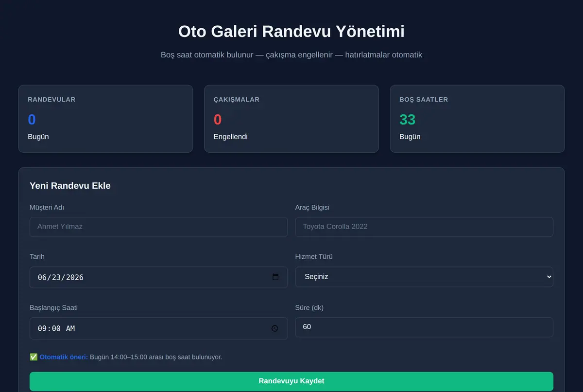Oto Galeri Randevu Yönetimi ekran görüntüsü 2