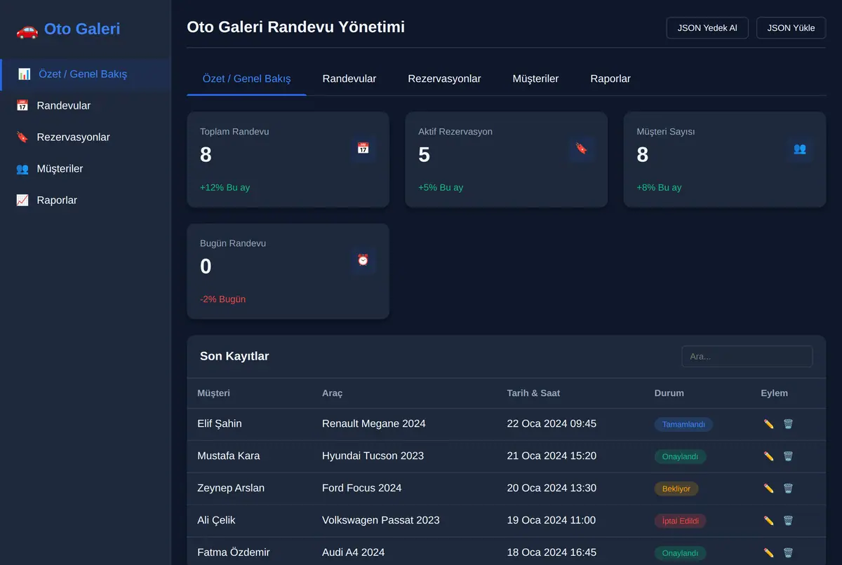 Oto Galeri Randevu Yönetimi ekran görüntüsü 2
