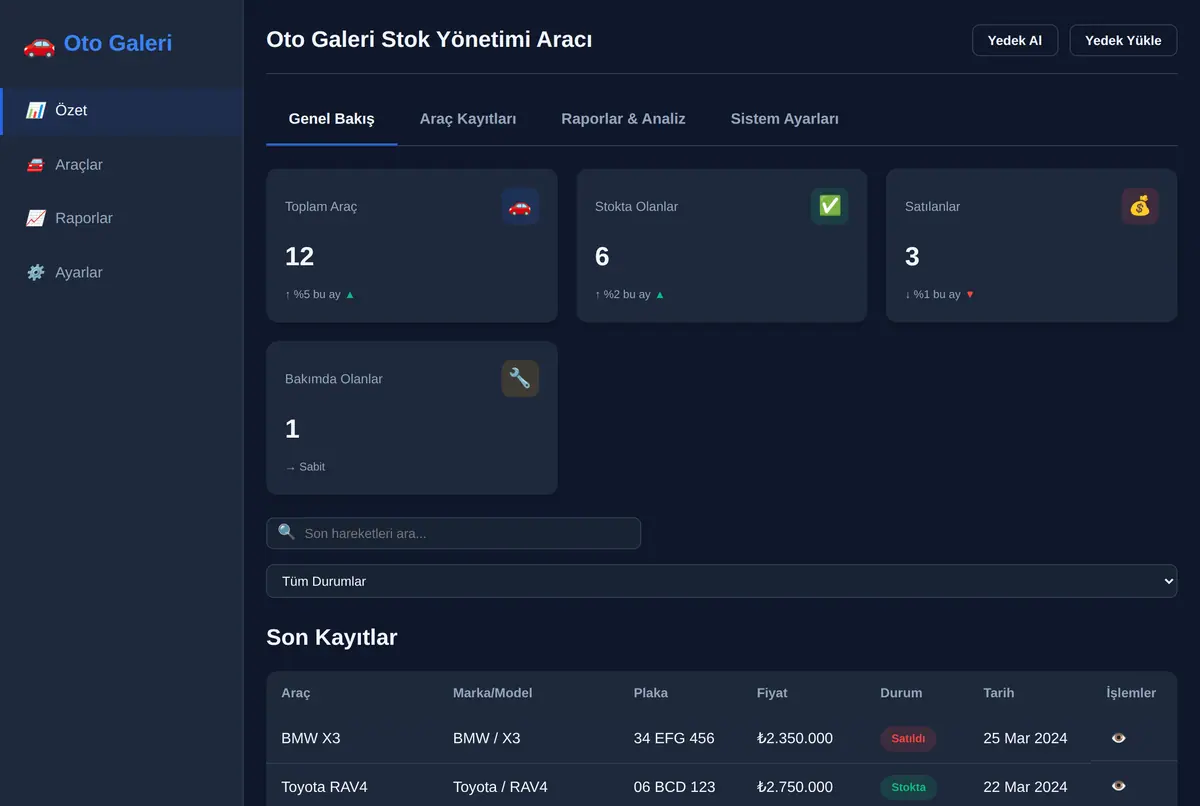 Oto Galeri Stok & Satış Yönetimi ekran görüntüsü 2
