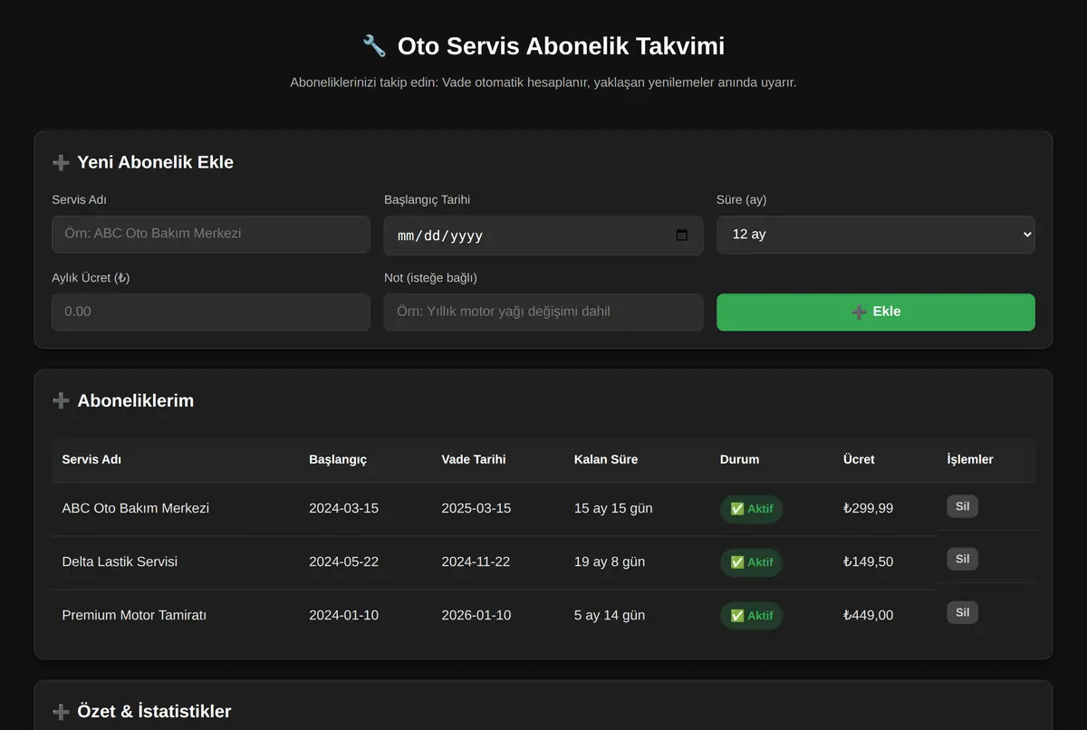Oto Servis Abonelik Takvimi ekran görüntüsü 2