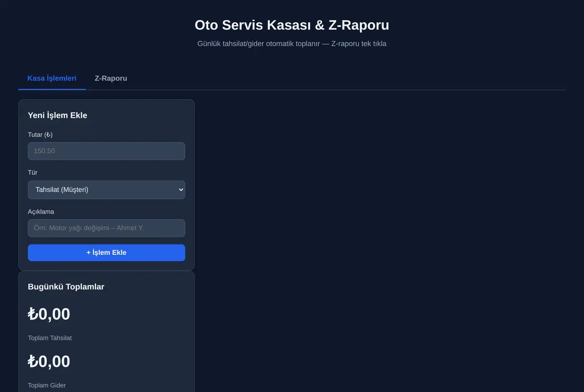 Oto Servis Kasası & Z-Raporu ekran görüntüsü 2