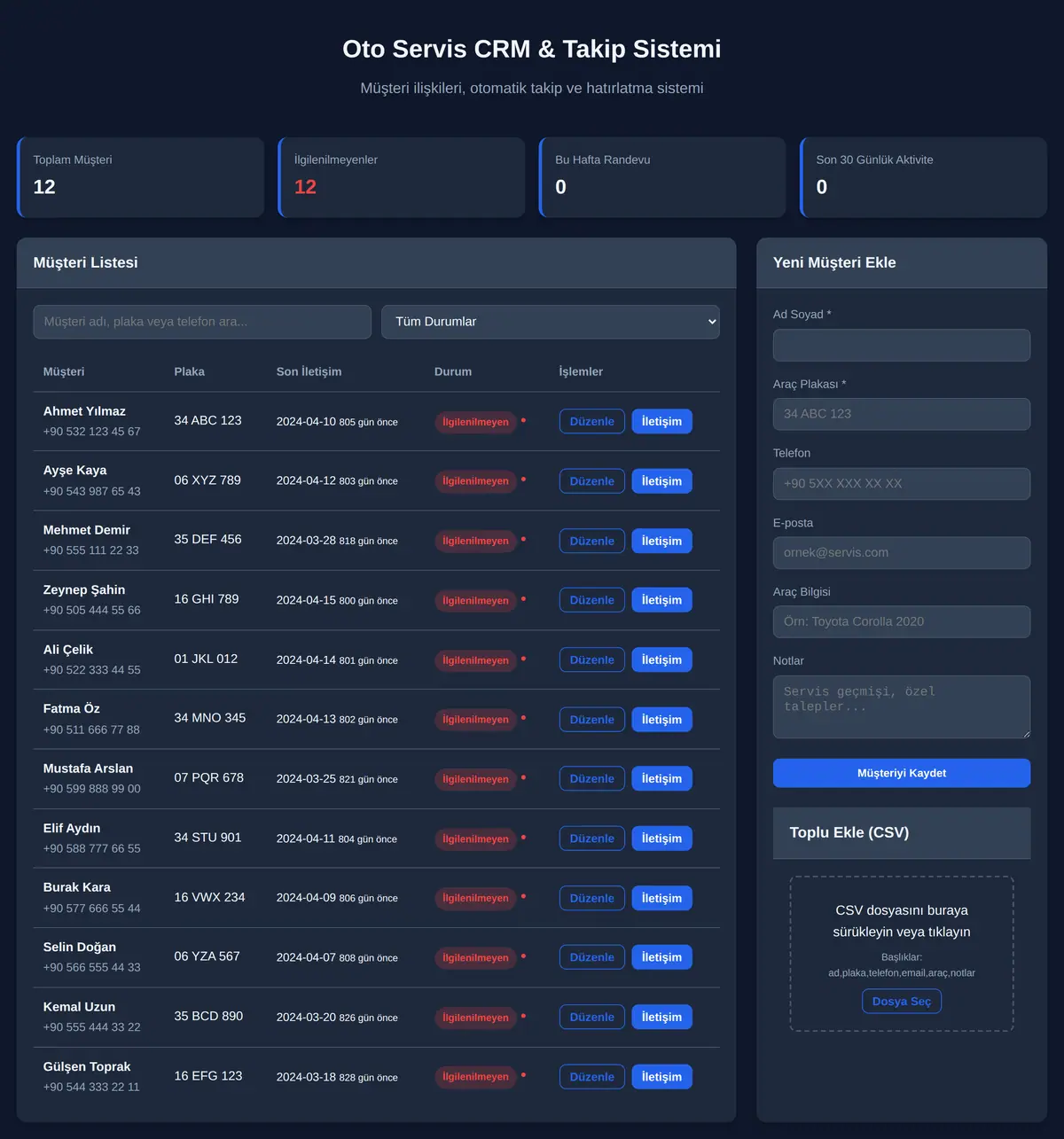 Oto Servis CRM & Takip Sistemi ekran görüntüsü 3