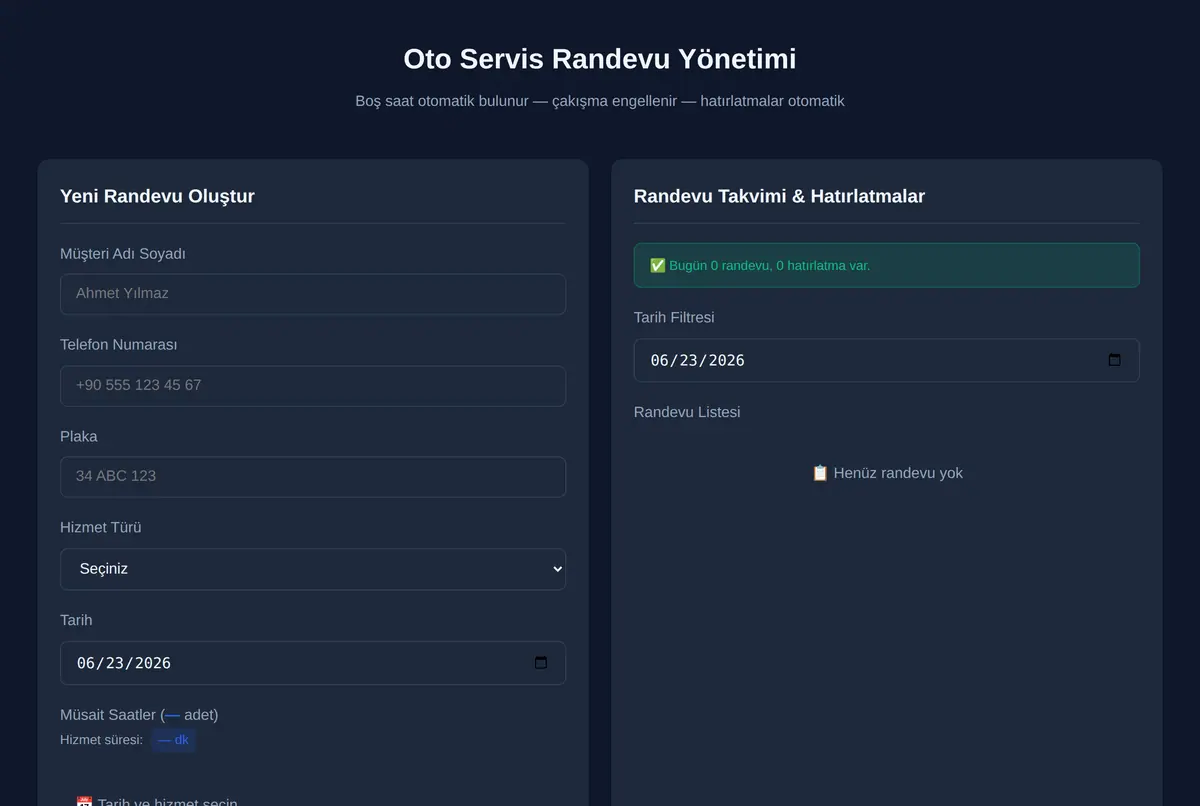 Oto Servis Randevu Yönetimi ekran görüntüsü 2