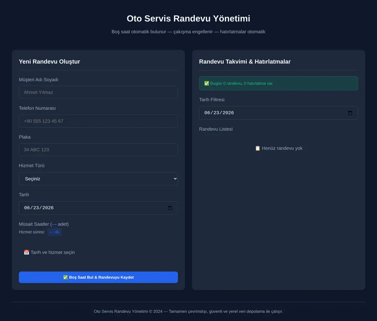 Oto Servis Randevu Yönetimi ekran görüntüsü 3