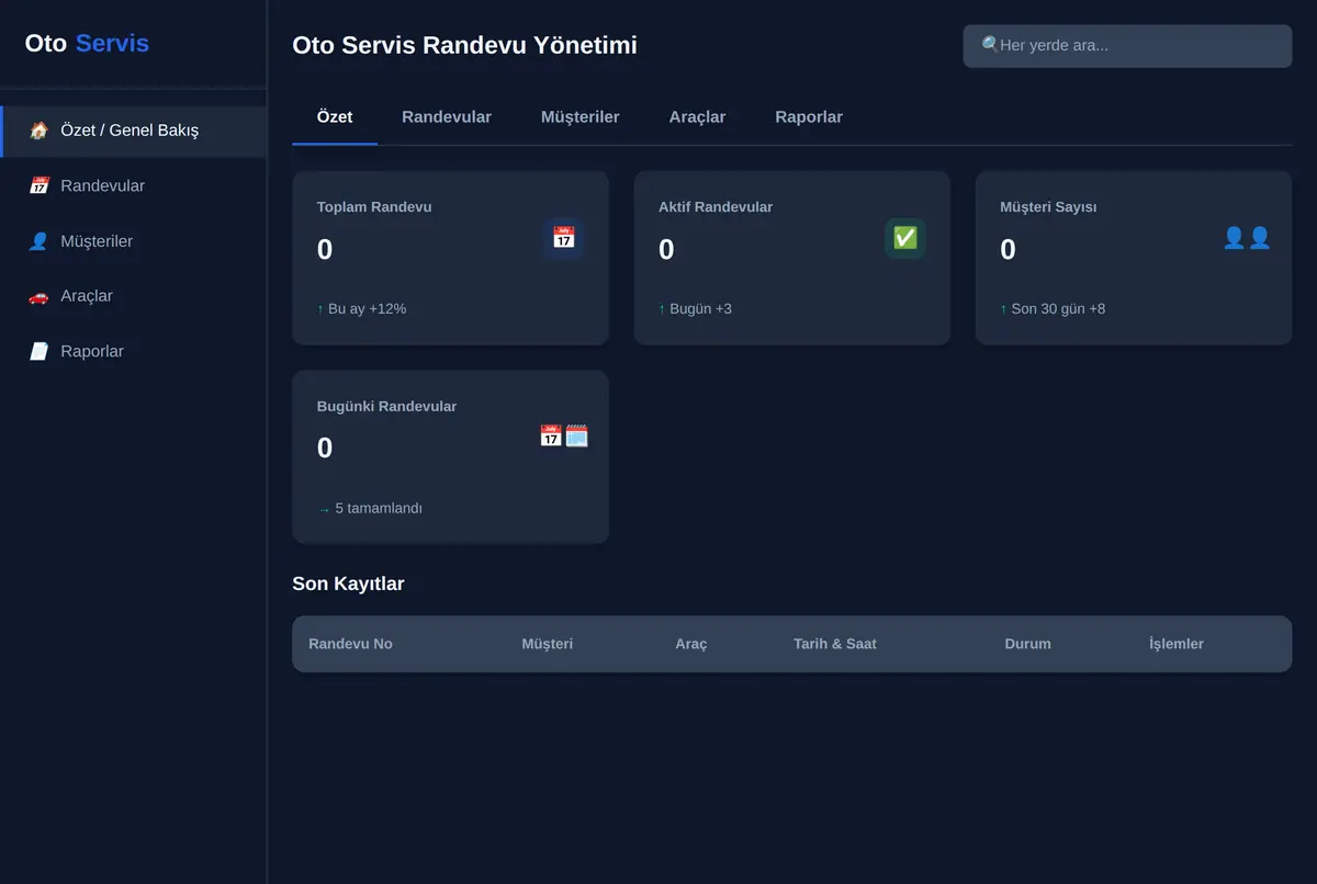 Oto Servis Randevu Yönetimi ekran görüntüsü 3