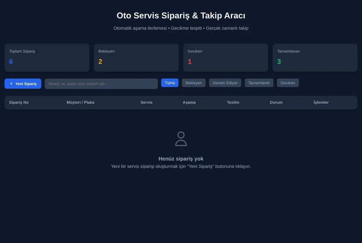Oto Servis Sipariş & Takip Aracı ekran görüntüsü 2