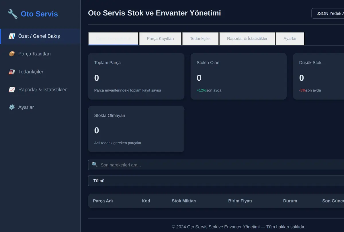 Oto Servis Stok ve Envanter Yönetimi ekran görüntüsü