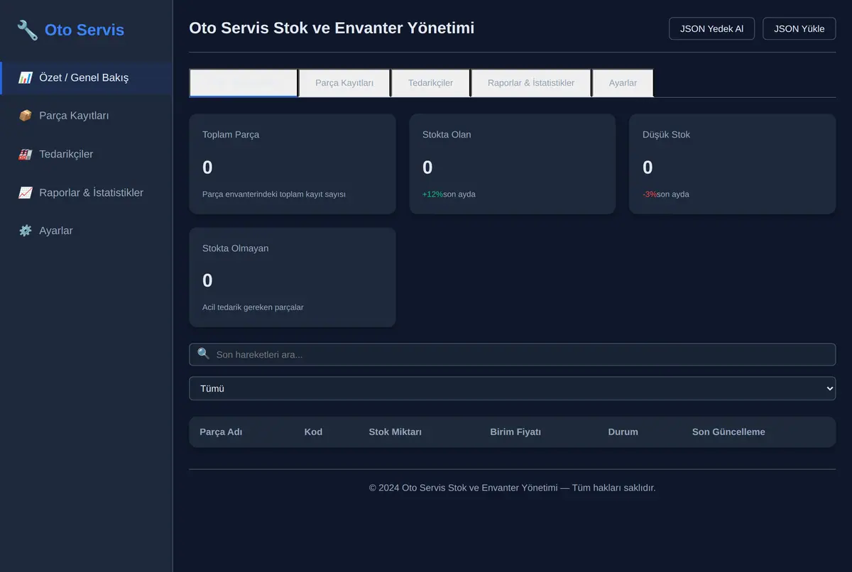Oto Servis Stok ve Envanter Yönetimi ekran görüntüsü 2