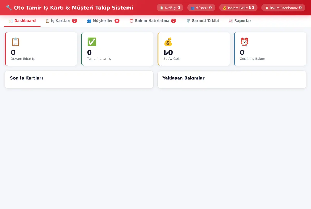 Oto Tamir İş Kartı & Müşteri Takip Sistemi ekran görüntüsü 2