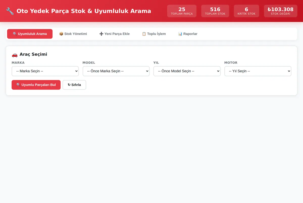 Oto Yedek Parça Stok & Uyumluluk Arama ekran görüntüsü 2