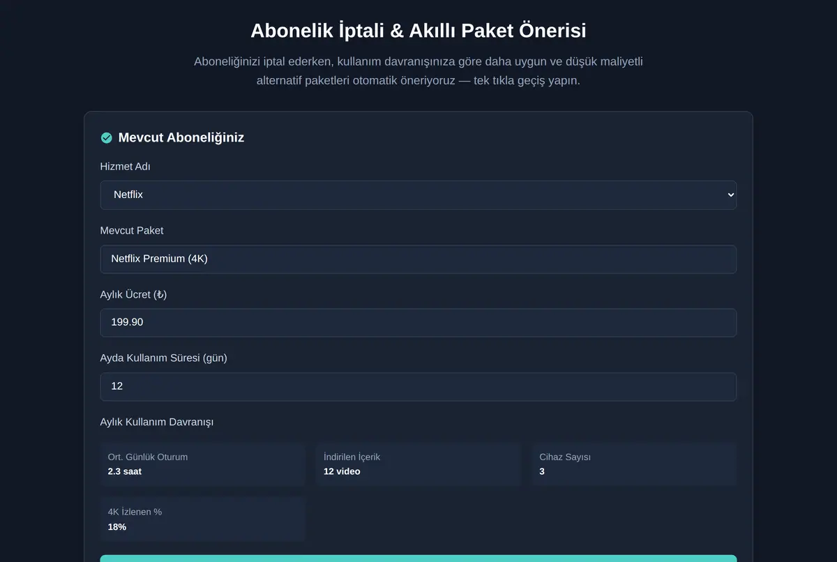 Abonelik İptali & Akıllı Paket Önerisi ekran görüntüsü 2