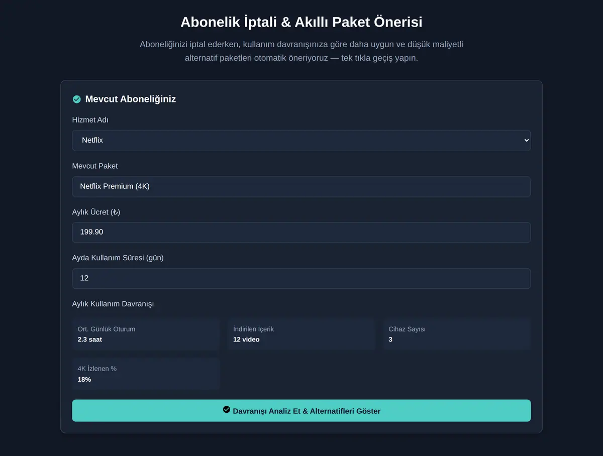 Abonelik İptali & Akıllı Paket Önerisi ekran görüntüsü 3