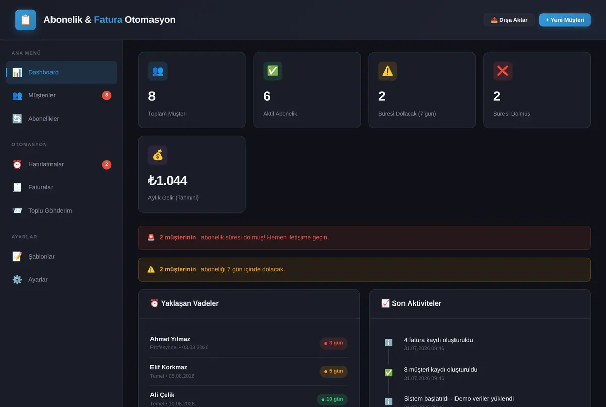 Abonelik & Fatura Otomasyon Aracı ekran görüntüsü 3