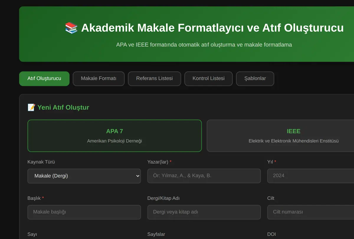 Akademik Makale Formatlayıcı ve Atıf Oluşturucu ekran görüntüsü