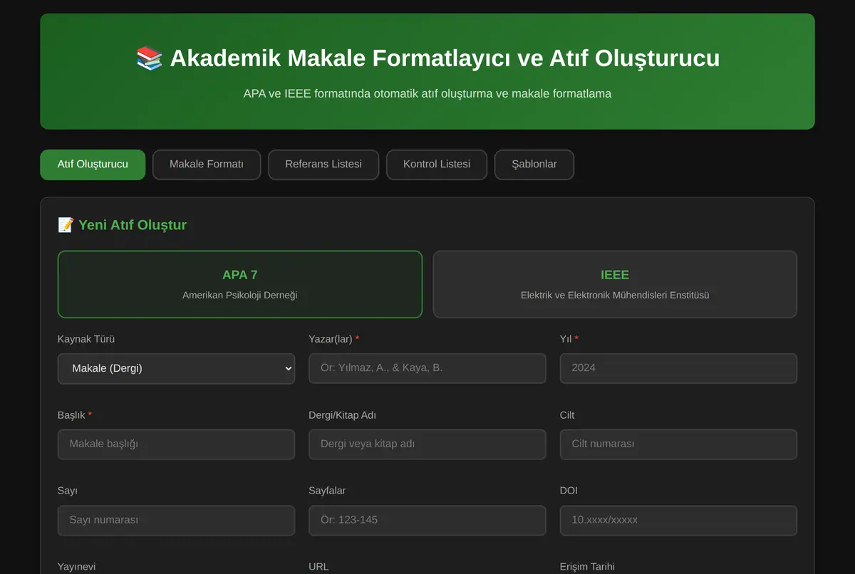 Akademik Makale Formatlayıcı ve Atıf Oluşturucu ekran görüntüsü 2