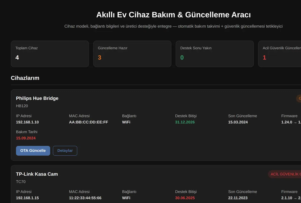 Akıllı Ev Cihaz Bakım & Güncelleme Aracı ekran görüntüsü