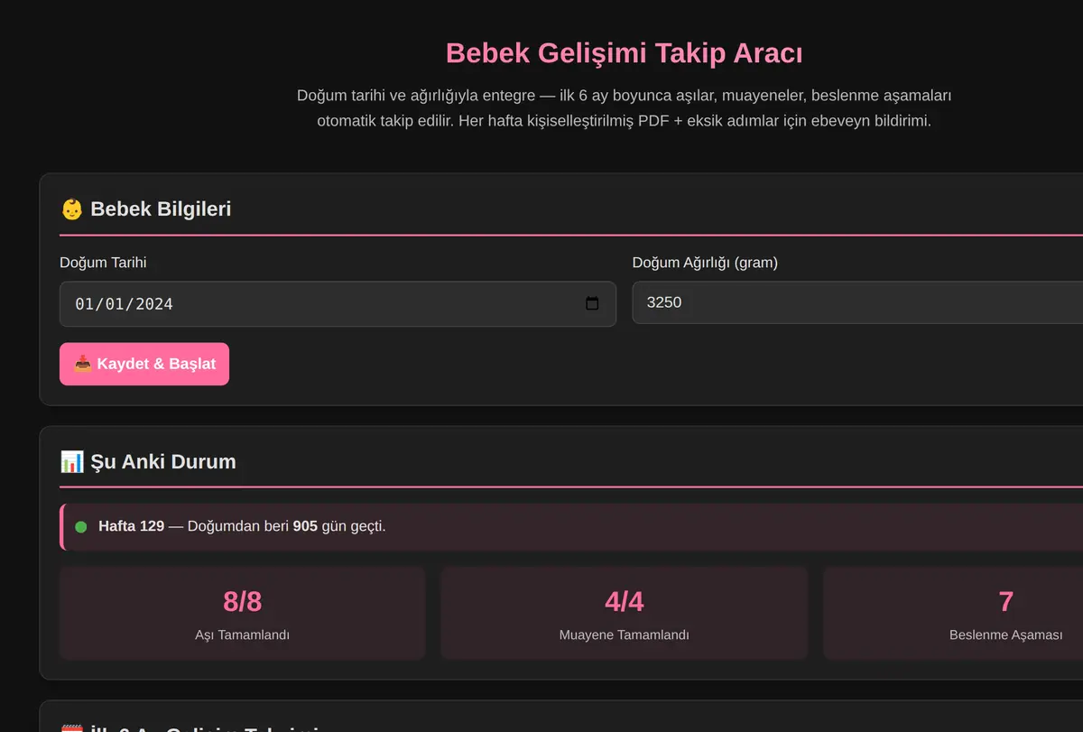 Bebek Gelişimi Takip Aracı ekran görüntüsü