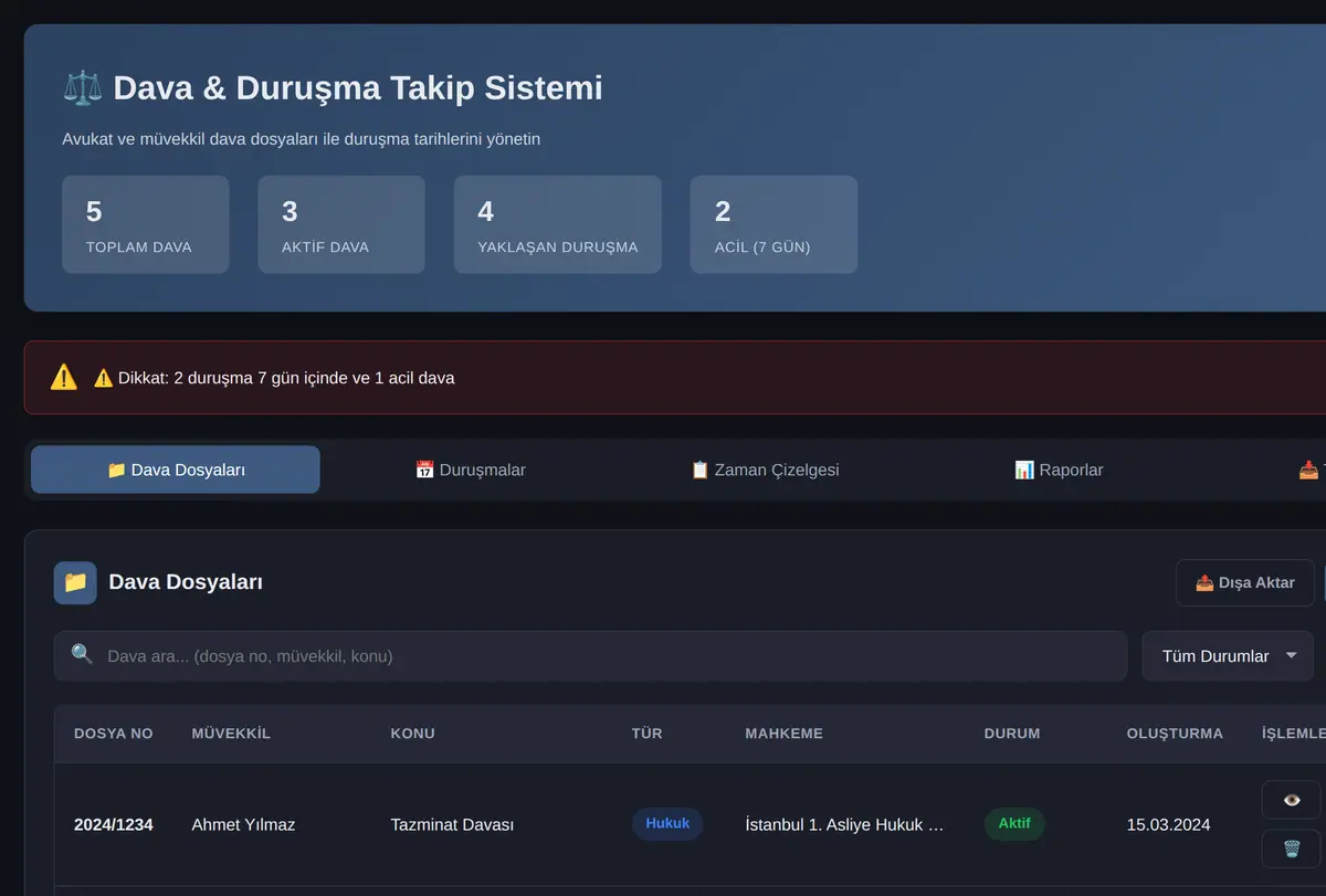 Dava & Duruşma Takip Sistemi ekran görüntüsü