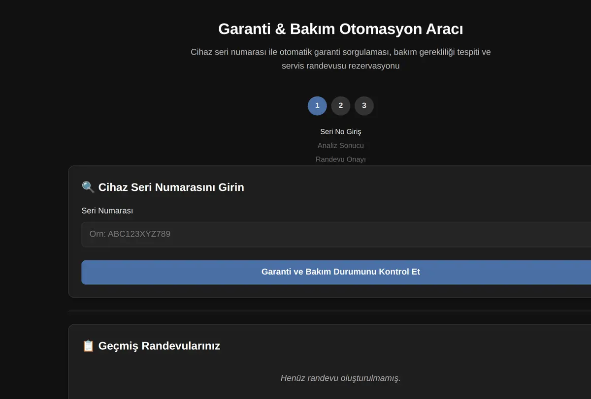 Garanti & Bakım Otomasyon Aracı ekran görüntüsü