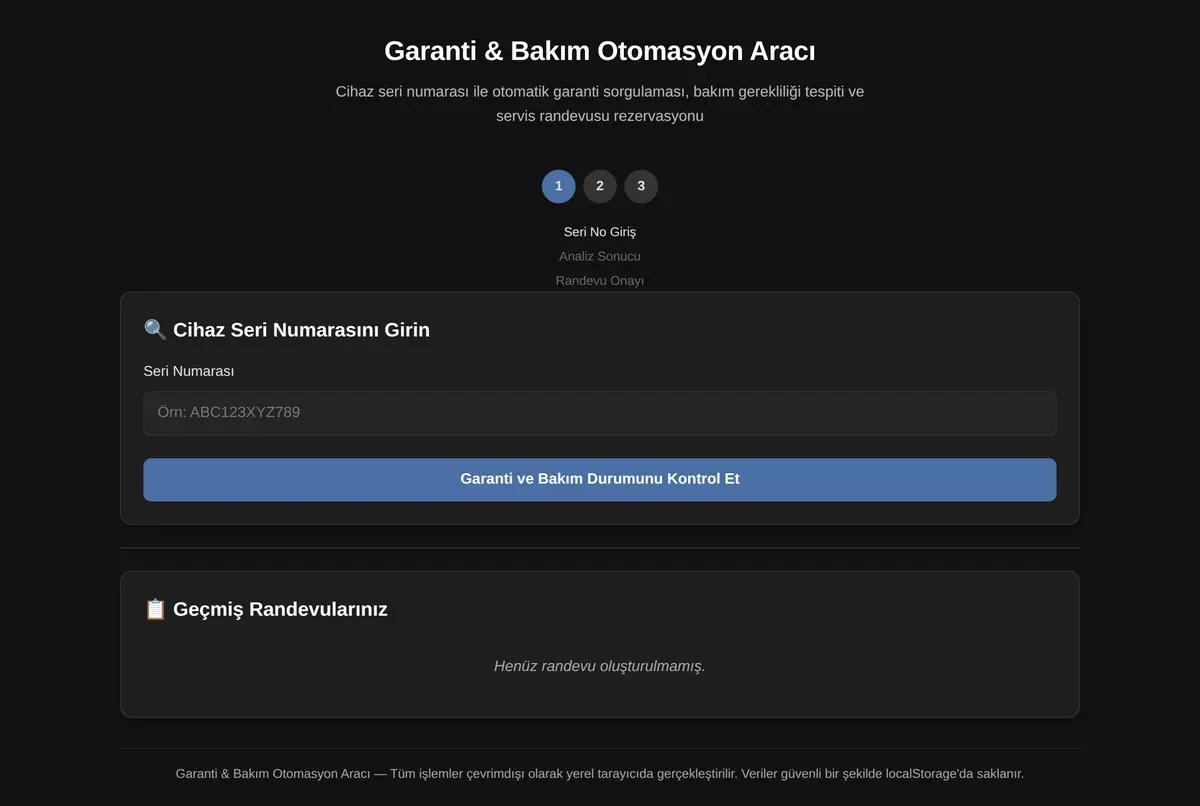 Garanti & Bakım Otomasyon Aracı ekran görüntüsü 2